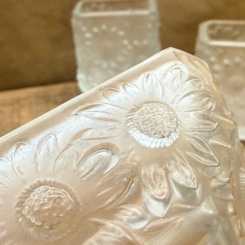 Vintage Barolac Weil Czechoslovakia Frosted Glass Sunflower Smoking Vanity Set